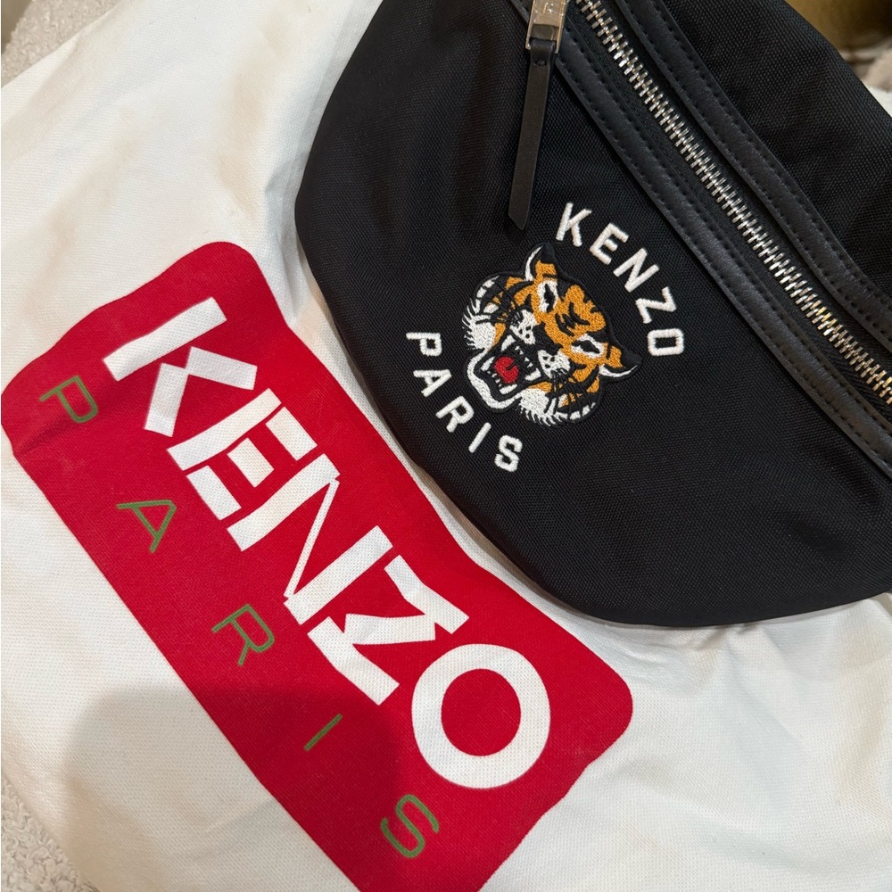 KENZO TIGER Leather Satchel with Tiger Embroidery NEW